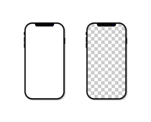Poster - Phone screen. Frame and template of cellphone isolated on transparent background. Smartphone mockup. Mobile with blank display. Vertical desktop. Realistic 3d 6,7,x,11 ui for app, background. Vector