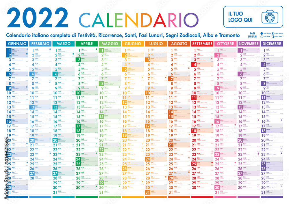 2022 Italian Planner Calendar with Vertical Months on white background - obrazy, fototapety, plakaty 