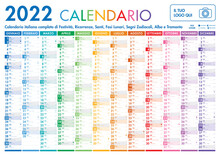 2022 Italian Planner Calendar With Vertical Months On White Background