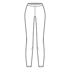 Wall Mural - Leggings knit pants technical fashion illustration with low waist, rise, full length. Flat sport training, casual bottom trousers apparel template front, white color. Women men unisex CAD mockup