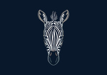 Zebra Head Illustration, Vector, Hand Drawn, Isolated On Black Background, African Animal