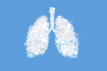 Human lungs shaped as a cloud on blue sky background. Cloudy in the shape of lungs. The bright sky is our lungs. World Pneumonia Day. World Tuberculosis Day.