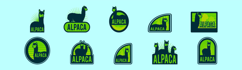 Wall Mural - set of alpaca logo cartoon icon design template with various models. vector illustration isolated on blue background