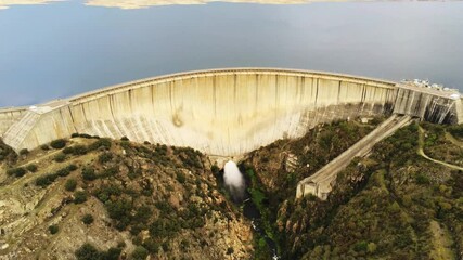 Poster - An aerial view of Almendro dam at Salamanca, Spain in 4K