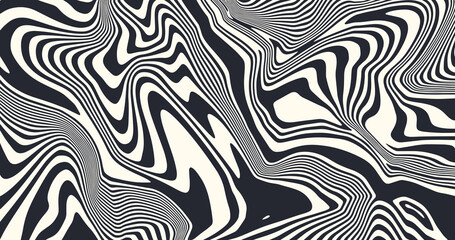 Poster - Optical art abstract background. Modern minimalist pattern. Striped lines monochrome illustration. Wavy composition.