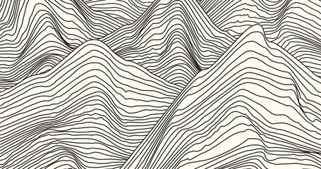 Poster - Abstract mountains landscape background. Disported lines. Psychedelic art. Wavy pattern. Asian style vector illustration.