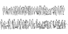 A Crowd Of Different People In Different Positions. Polygonal Figures Of Men, Women, Children. 3D. Vector Illustration