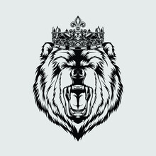 Bear King Black And White Vector Illustration