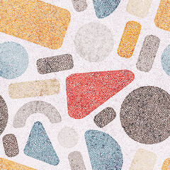 Seamless embroidery pattern in polka dot style. Grunge texture. Abstract geometric ornament. Punch needle embroidery, handmade, carpet print. Vector illustration.