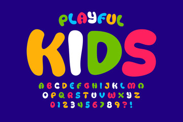 Wall Mural - Playful style font design, kids alphabet, letters and numbers
