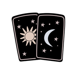 Sticker - Simple doodle of a tarot card with sun and moon, boho tattoo, symbol of fortune-telling and prediction, icon for witch. Vector illustration isolated on white background