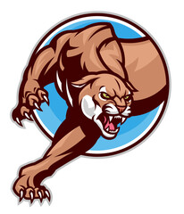 Sticker - Stylized cougar on circle background. Vector emblem.