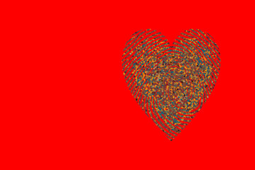 Poster - Illustration of a colorful fingerprint heart on a red background