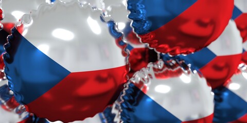 Flag of the Czech Republic on foil balloons. National holiday concept. 3D rendering