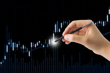 Stock market candle graph analysis on the pc screen.