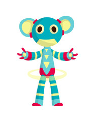 Aufkleber - Funny cartoon robot. Cute retro robot. Robotic for children. Friendly android robot character with arms. Toy character future artificial robotics machine cyborg illustration