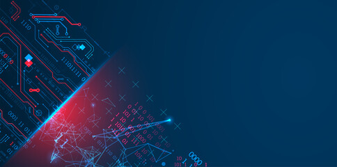 Abstract background on technological and scientific topics. Plexus effect with various techno details with a place under the text. Vector format.
