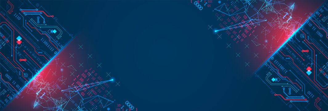 Abstract background on technological and scientific topics. Plexus effect with various techno details with a place under the text. Vector format.