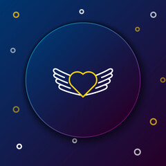 Sticker - Line Heart with wings icon isolated on blue background. Love symbol. Valentines day. Colorful outline concept. Vector.