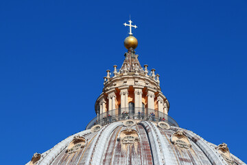 the upper part of the dome of st. peter's basilica close-up, view from the roof of the cathedral, ob