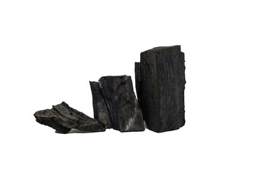 Hardwood charcoal, traditional from nature burning isolated on white background