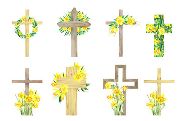 Watercolor Flower Cross, Wood Cross, Baptism, Floral Clipart, First Communion, Holy Spirit, Florals Arrangements, Easter cross, daffodil