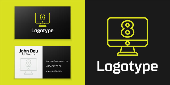 Logotype line 8 March on monitore icon isolated on black background. International Happy Women Day. Logo design template element. Vector Illustration.
