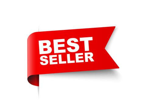 Vector Illustration Modern Red Banner Ribbon Flag Design With Text Best Seller.