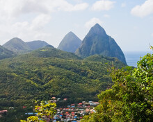 Top View Of The Town Of Soufriere And Pitons St. Lucia