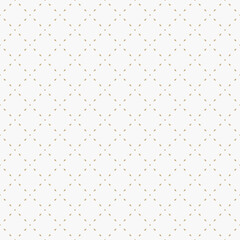 Golden minimalist vector seamless pattern. Subtle minimal geometric texture. Simple gold and white abstract background with small shapes, dots, lines, grid. Cute repeat design for wallpapers, decor