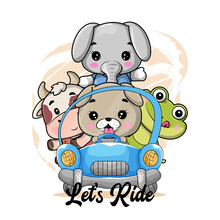 Cute Cartoon Animals Ride A Car Illustrations For Kids