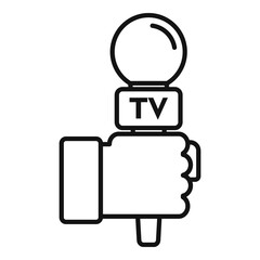 Poster - Tv reporter microphone icon. Outline tv reporter microphone vector icon for web design isolated on white background