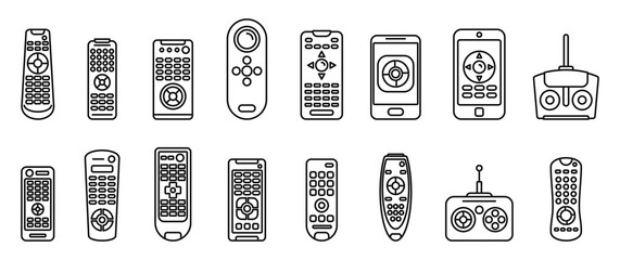 Poster - Hand remote control icons set. Outline set of hand remote control vector icons for web design isolated on white background