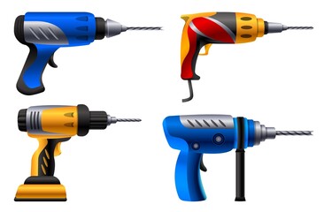 Wall Mural - Drilling machine icons set. Cartoon set of drilling machine vector icons for web design