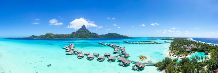 Wall Mural - aerial view of the bora bora atoll and luxury beach resort