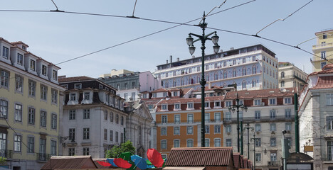 Wall Mural - View of colorful buildings facades in Lisbon, typical urban Portuguese architecture.