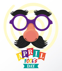 Sticker - april fools day lettering with funny mask