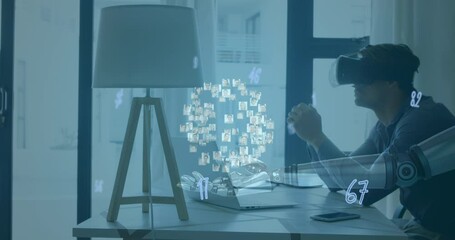 Poster - Animation of globe of connections over robot's arm and man wearing vr headset in background