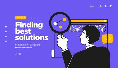 Landing page template of Digital Solutions Business Analytics and Planning. Modern Flat style. Vector