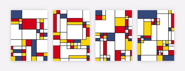 Wall Mural - Abstract geometric art posters. Mondrian inspired graphic posters, contemporary canvas for wall decor. Modern vector illustration