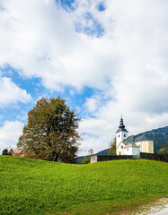 Sticker -  White church and bell tower