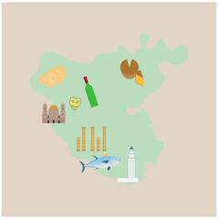 Sticker - Map of the province of cadiz in andalucia spain with monuments or places of tourist interest