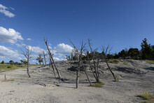 Scenic View Of The Extreme Terrain Near Mammoth Hot Springs At Yellowstone National Park On A Sunny Day