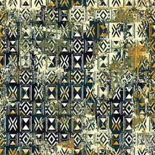 Geometric Boho Style Tribal Pattern With Distressed Texture And Effect
