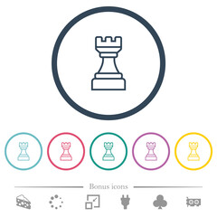 Poster - White chess rook flat color icons in round outlines