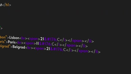 Program code animation. Colorful tegs, HTML or Java program language