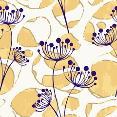 Collage contemporary floral seamless pattern. Modern exotic jungle fruits and plants illustration in vector.