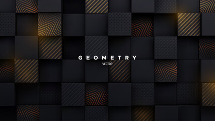 Poster - Black mosaic background. Random cubes backdrop