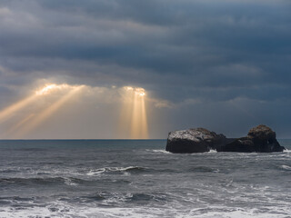 Poster - Coast near Vik y Myrdal during winter. Storm at Dyrholaey, Iceland.