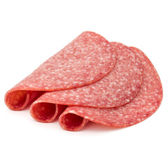 Wall Mural - Salami smoked sausage slices isolated on white background